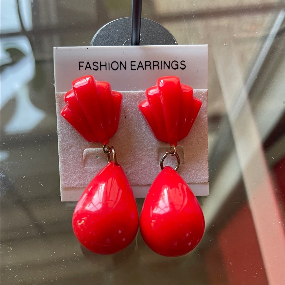 Red Teardrop Statement Dangle Earrings